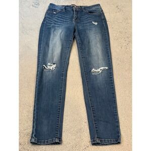 Enjean Distressed Skinny Jeans Womens 7 Dark Wash Denim Ripped Knee EP3061